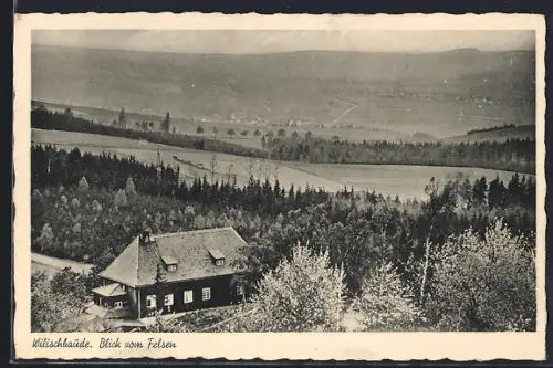 AK Kreischa, Gasthaus Wilischbaude, Blick vom Felsen