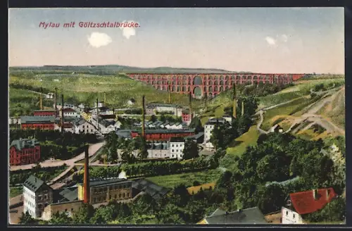 AK Mylau, Totalansicht mit Göltzschtalbrücke