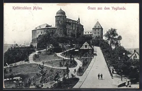 AK Mylau i. V., Blick auf das Kaiserschloss