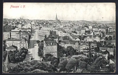 AK Plauen i. V., Blick über die Dächer der Ortschaft