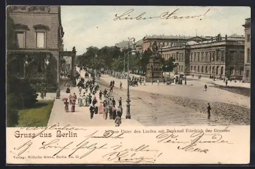 AK Berlin, Unter den Linden, Denkmal Friedrich des Grossen
