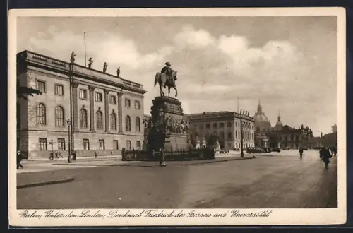 AK Berlin, Unter den Linden, Denkmal Friedrich der Grosse, Universität