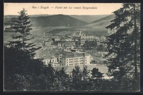 AK Aue i. Erzgeb., Partie mit der neuen Bürgerschule