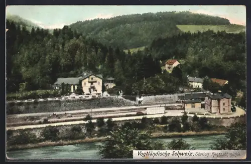 AK Rentzschmühle /Vogtländische Schweiz, Blick auf den Bahnhof