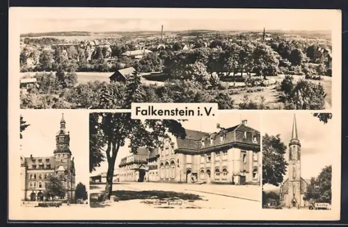 AK Falkenstein i. V., Bahnhof, Kirche, Rathaus