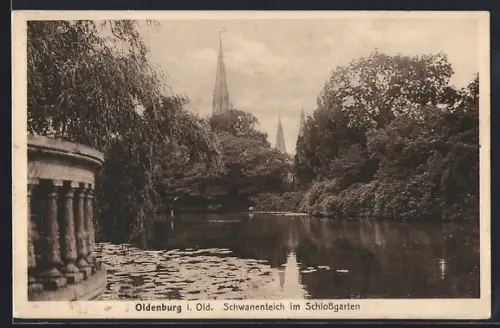 AK Oldenburg i. Old., Schwanenteich im Schlossgarten