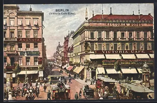 AK Berlin, Viktoria-Café-Ecke, Victoria Hotel, Victoria Café, Augusta