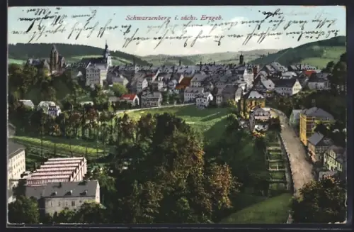 AK Schwarzenberg i. sächs. Erzgeb., Stadtansicht, Kirche, Schloss