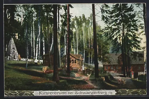 AK Fürstenbrunn bei Schwarzenberg, Waldansicht mit Denkmal