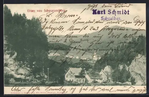 AK Schwarzenberg / Forbach, Ortsansicht mit Felsen