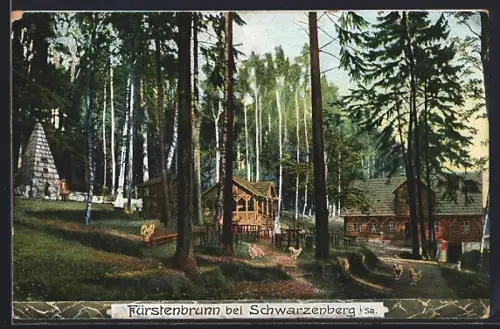 AK Fürstenbrunn bei Schwarzenberg, Denkmal, Waldansicht