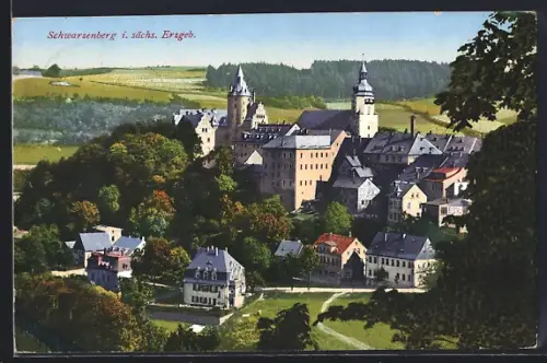 AK Schwarzenberg i. sächs. Erzgeb., Schloss und Stadtansicht