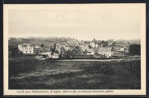 AK Reitzenhain /Erzgeb., Ortsansicht von Böhmisch-Reitzenhain gesehen