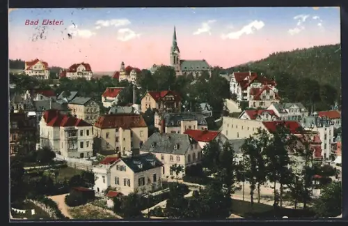 AK Bad Elster, Stadtansicht mit Kirche und Villen