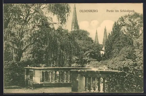 AK Oldenburg / O., Partie im Schlosspark