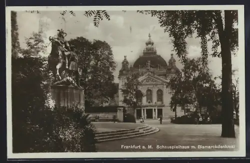 AK Frankfurt a. M., Schauspielhaus, Bismarckdenkmal