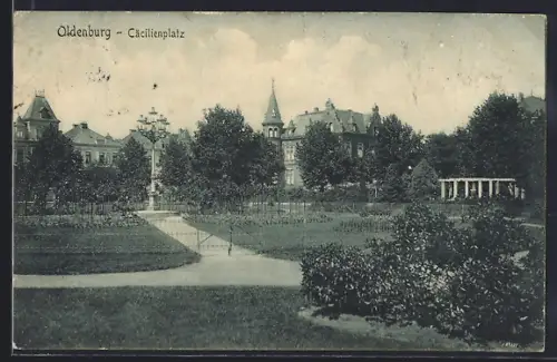 AK Oldenburg / O., Cäcilienplatz, Parkanlage, Pavillon