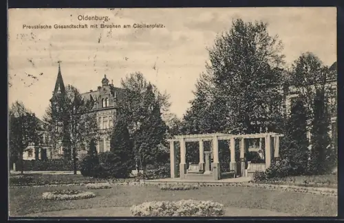 AK Oldenburg / O., Preussische Gesandtschaft, Brunnen am Cäcilienplatz