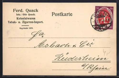 AK Köln-Kalk, Kolonialwaren Tabak- und Zigarren-Import Ferd. Quack, Inh. Otto Quack