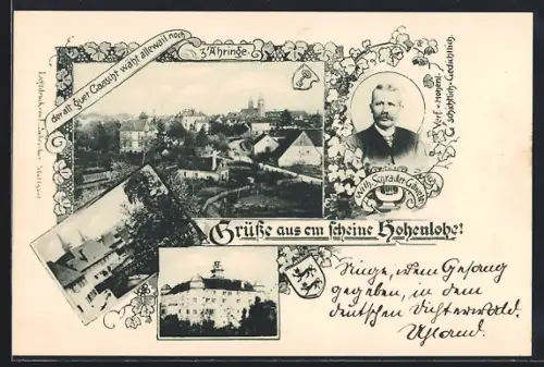 AK Zähringen, Hohenlohe, Schloss und Porträt von Wilhelm Schrader-Gäwele