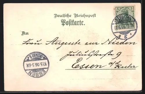 Lithographie Iserlohn, Alexanderhöhe, Siegesdenkmal und neues Saalgebäude