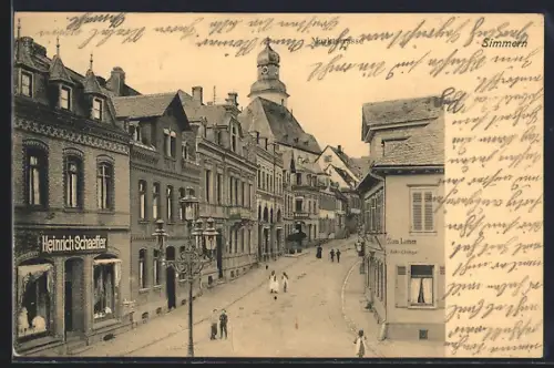 AK Simmern / Hunsrück, Marktplatz, Geschäft von Heinrich Schaeffer und Gasthaus zum Lamm