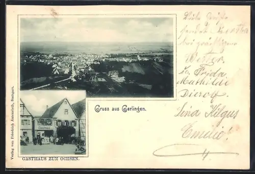 AK Gerlingen / Württ., Gasthaus zum Ochsen und Totalansicht