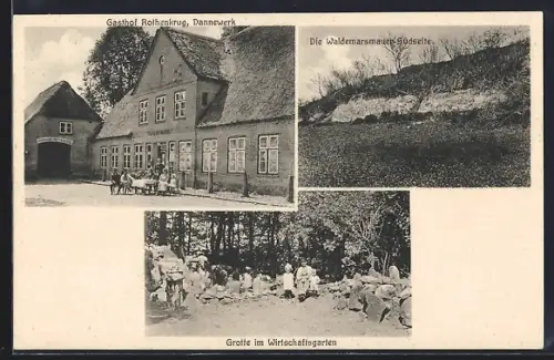 AK Dannewerk, Gasthof Rothenkrug, Waldemarsmauer Südseite, Grotte im Wirtschaftsgarten