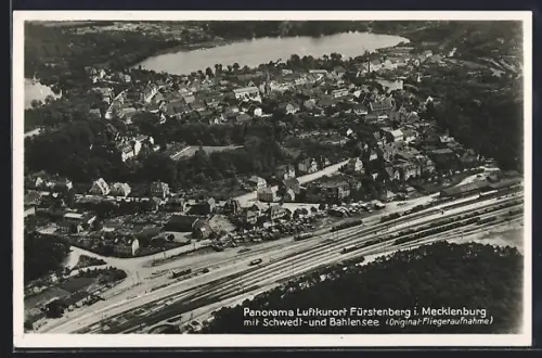 AK Fürstenberg i. Mecklenburg, Panorama mit Schwedt- und Bahlensee