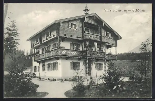 AK Schönau / Berchtesgaden, Hotel Villa Blumenau mit Garten