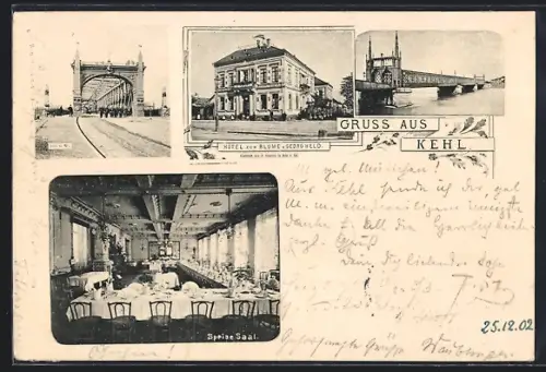 AK Kehl, Rheinbrücke, Hotel zur Blume von Georg Held