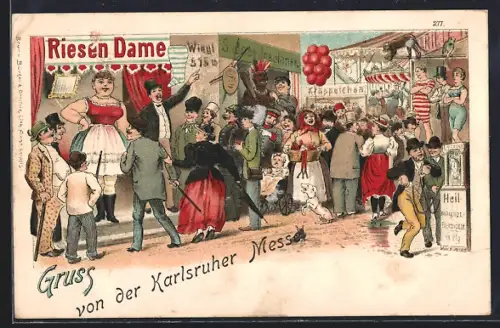 Lithographie Worms, Volksfest Wormser Pfingstmarkt, Festplatz
