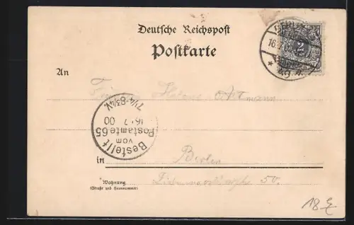 Lithographie Berlin-Wedding, Insel-Restaurant Plötzensee, Inh. Gustav Habermann, Aussenansicht, Ufer, Eingang
