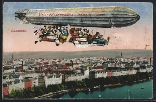 AK Chemnitz, Zeppelinflug über Chemnitz, Fliegende Menschen