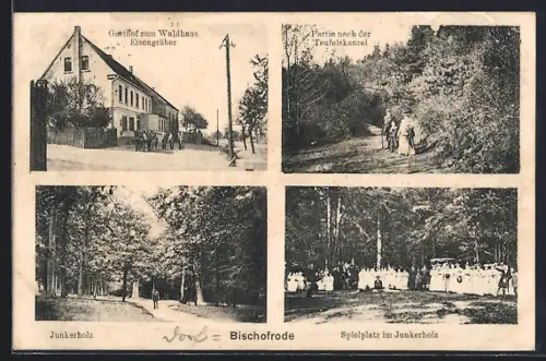 AK Bischofrode, Gasthaus zum Waldhaus Eisengräber, Partie nach der Teufelskanzel, Spielplatz im Junkerholz