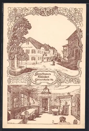 Künstler-AK Geisenheim a. Rh., Gasthaus Kränkel, Bes. Joh. Holschier