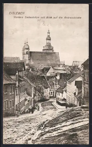 AK Eisleben, Strasse Vordere Siebenhitze mit Blick auf die Andreaskirche