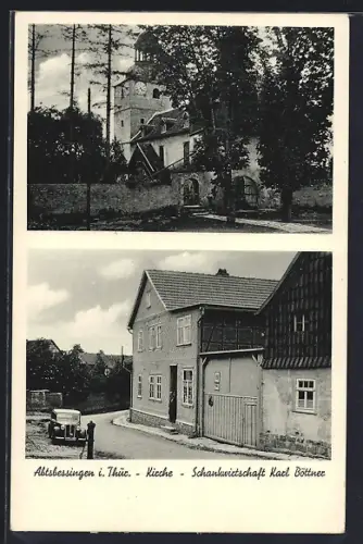 AK Abtsbessingen i. Thür., Gasthaus Schankwirtschaft Karl Böttner, Kirche