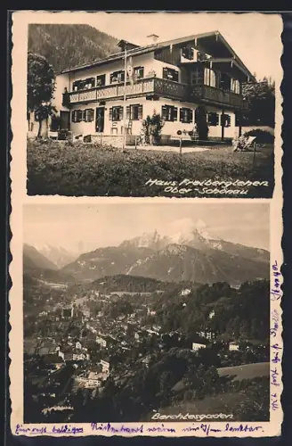AK Ober-Schönau / Berchtesgaden, Hotel Haus Freiberglehen, Blick auf Berchtesgaden