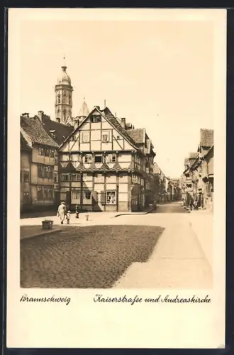 AK Braunschweig, Kaiserstrasse und Andreaskirche