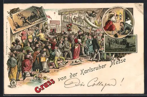 Lithographie Karlsruhe, Buntes Markttreiben auf der Karlsruher Messe