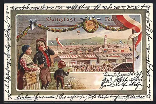 Lithographie Nürnberg, Volksfest 1902, Blick auf den Festplatz