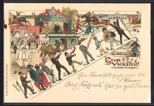 Lithographie Cannstatt-Stuttgart, Attraktionen auf dem Festplatz des Volksfestes