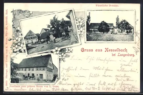 AK Nesselbach bei Langenburg, Gasthaus zum Grünen Baum von L. Geist, Fürstliche Domäne
