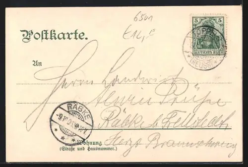 Lithographie Töppeln, Gasthof zur Linde, Rittergut, Totalansicht