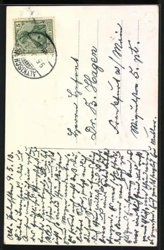 Präge-AK Fröhliche Pfingsten, Gänseschar am Bachufer