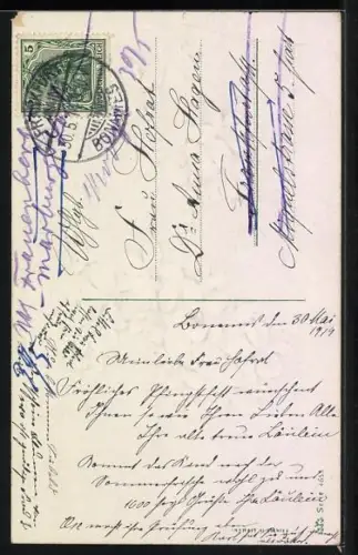 Präge-AK Blühende Veilchen mit Pfingstgruss