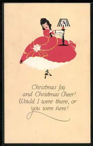 AK Mädchen im Ballkleid mit Lampe in der Hand, Weihnachtsgruss