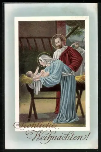AK Maria und Josef mit dem Christkind, Fröhliche Weihnachten