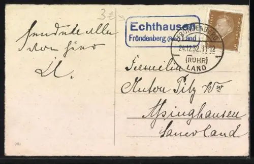 AK Rotkehlchen auf einem Kiefernzweig, Herzlichen Weihnachtsgruss